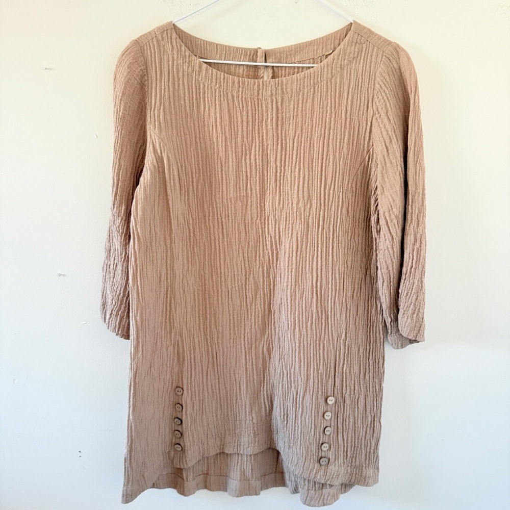 Soft Surroundings Textured Neutral Tunic Top Ramie Rayon Crinkle Knit M/L